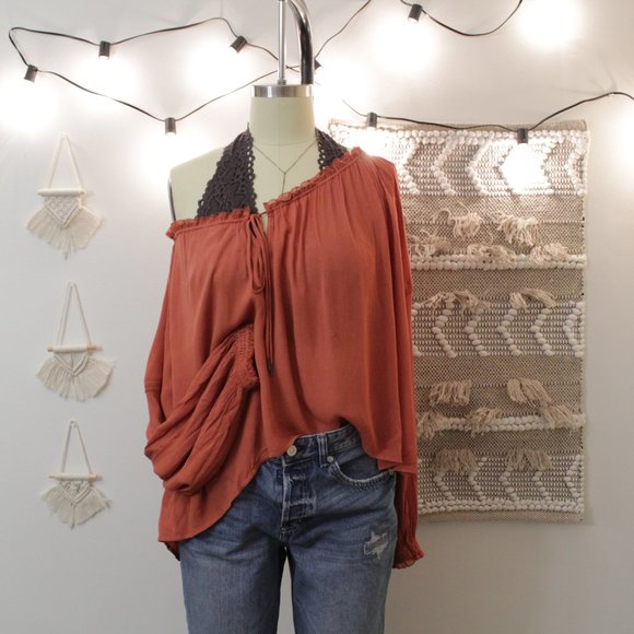 Free People Rust Orange Blouse Banda Crinkle - Picture 4 of 16